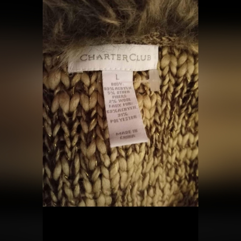 New Large Charter Club Sweater Zip Vest Faux Fur - Picture 7 of 8